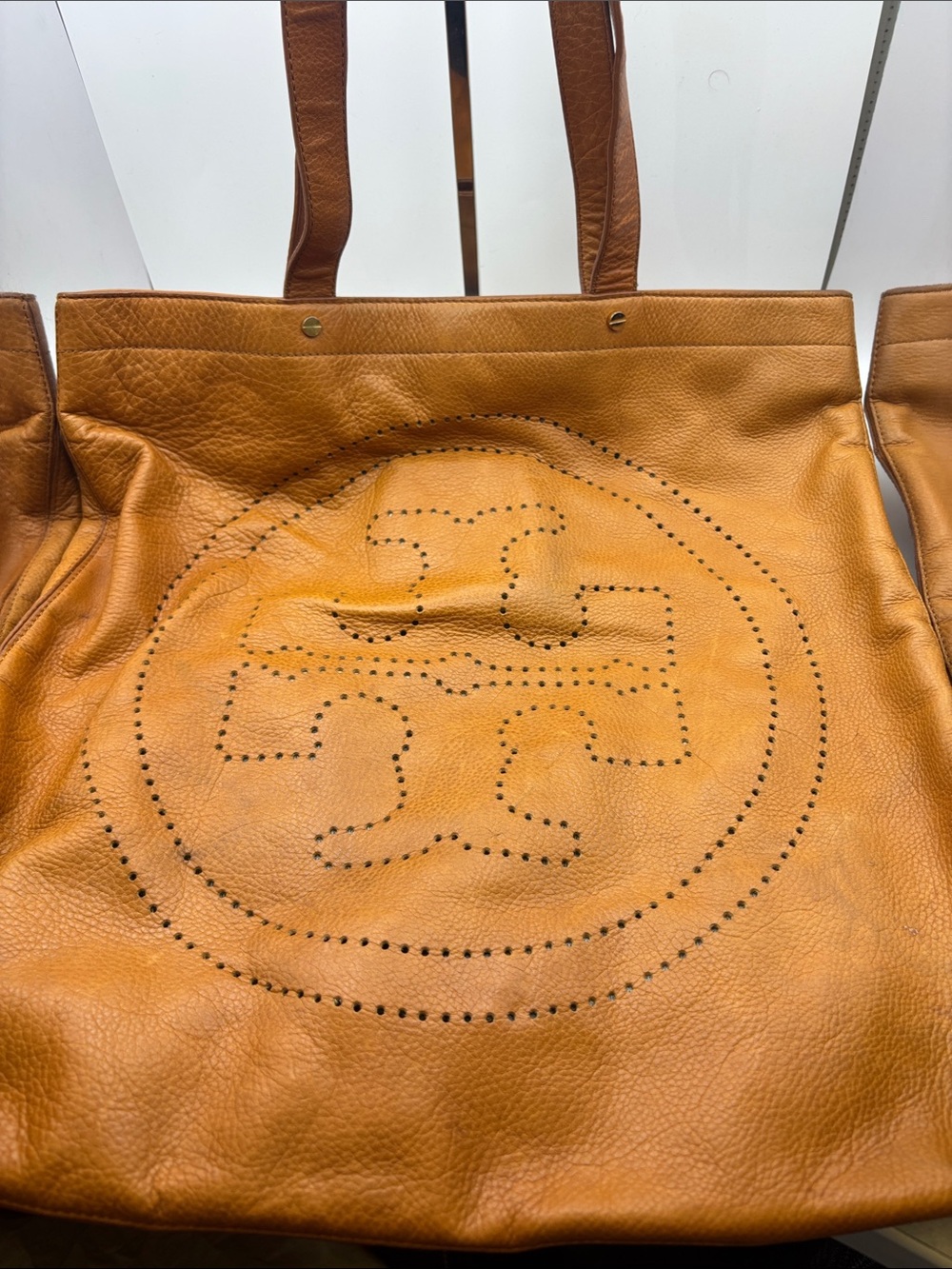 Tory Burch Perforated Logo Leather Tote - Cognac Brown